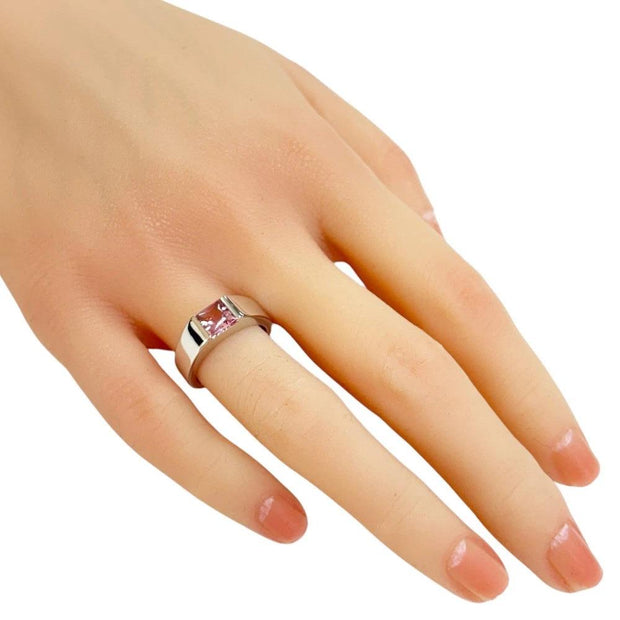 Cartier 18k White Gold Vintage 1990s Pink Tourmaline Tank Ring