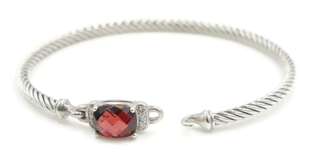 David Yurman Petite Wheaton Colllection Cushion Cut Garnet And Diamond Bracelet