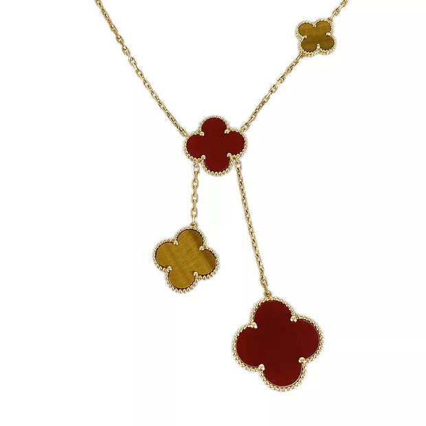 Van Cleef & Arpels Msgic Alhambra 6 Motif 18k Yellow Gold Carnelian Necklace