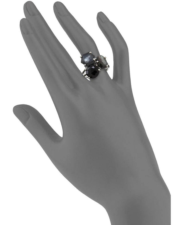 IPPOLITA Rock Candy 3-Stone Sterling Silver Onyx Hematite Quartz Cluster Ring
