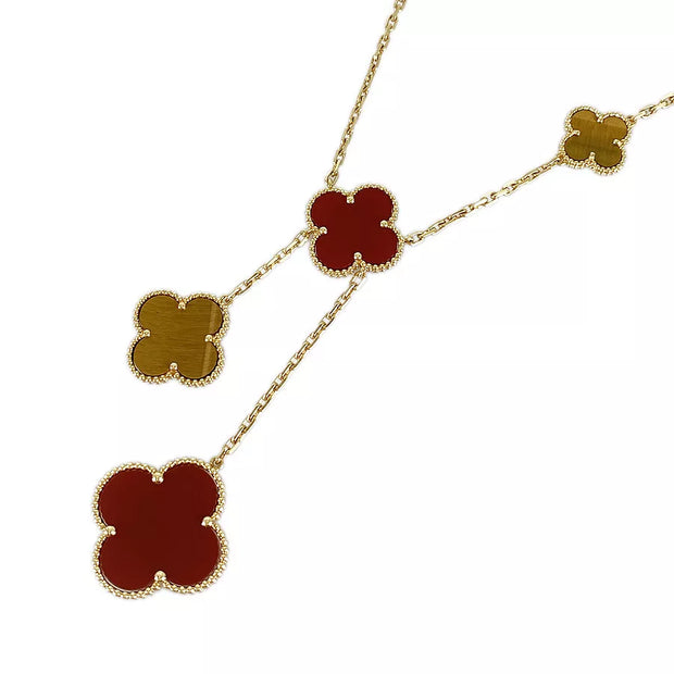 Van Cleef & Arpels Msgic Alhambra 6 Motif 18k Yellow Gold Carnelian Necklace