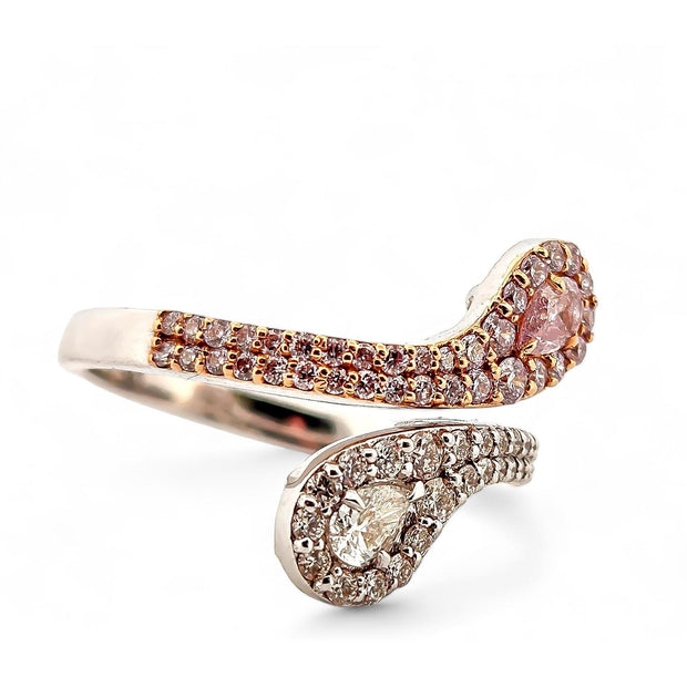 Exquisite 18K White Gold Split Snake Natural Diamond Ring