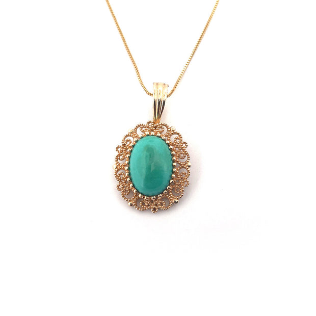 Antique 14K Yellow Gold Levian Gold and Turquoise Necklace