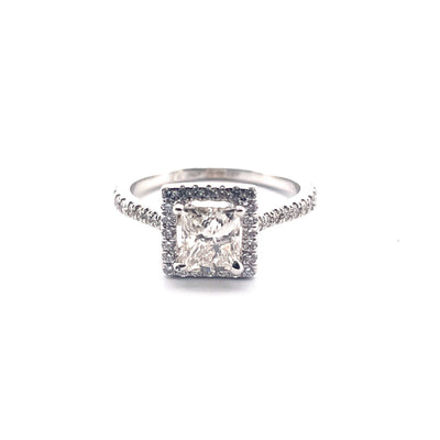 Elegant 14K White Gold GIA Certified 1ct Natural Princess Cut Diamond Halo Ring