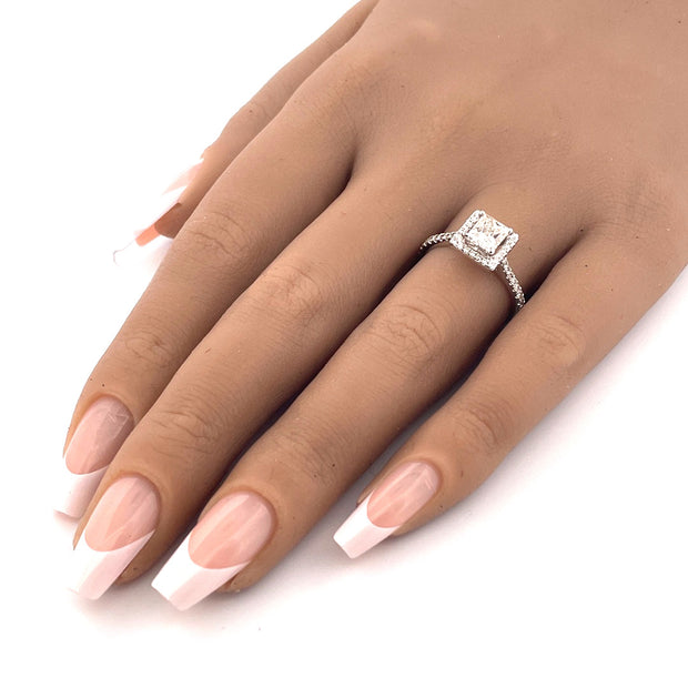 Elegant 14K White Gold GIA Certified 1ct Natural Princess Cut Diamond Halo Ring