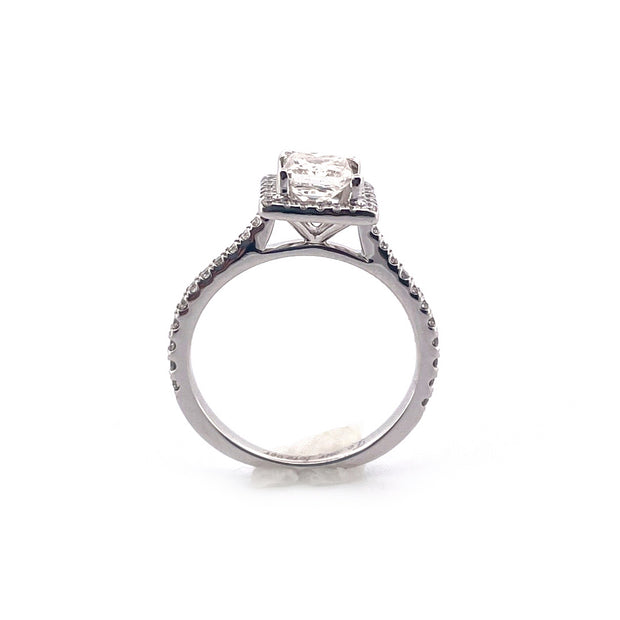 Elegant 14K White Gold GIA Certified 1ct Natural Princess Cut Diamond Halo Ring