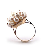 Luxurious 14K Yellow Gold Cultured Pearl Cluster Cocktail Ring