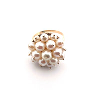 Luxurious 14K Yellow Gold Cultured Pearl Cluster Cocktail Ring