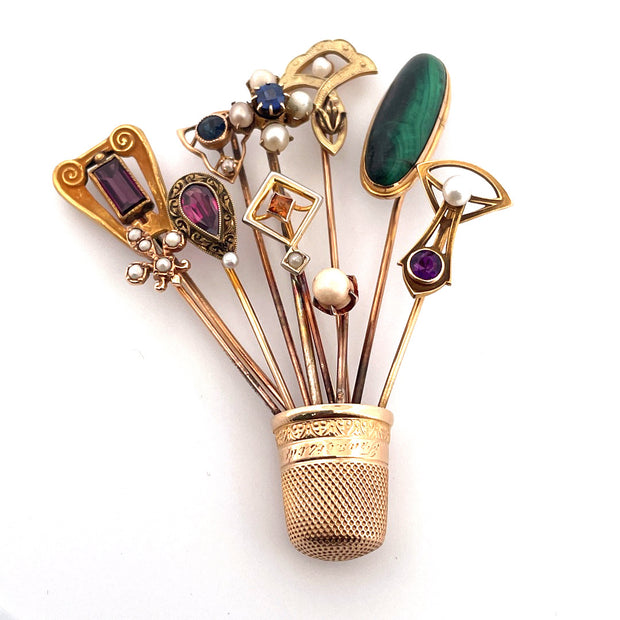 Exquisite 14K Yellow Gold Flower Basket Brooch