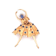 Exquisite 14k Yellow Gold Sapphire Ballerina Brooch