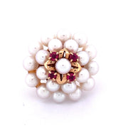 Exquisite 18k Yellow Gold Mikimoto Pearl & Ruby Ring
