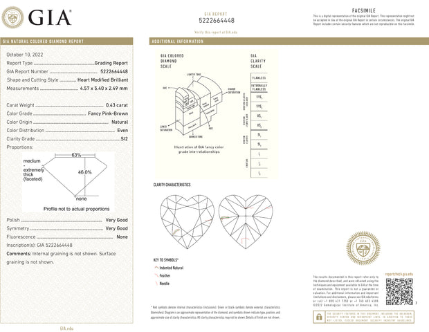 GIA Certified 0.43 Carat Heart Modified Fancy Pink Brown SI2 Natural Diamond