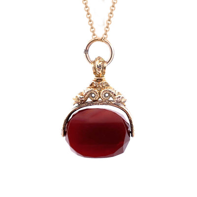 Exquisite 10K Yellow Gold Spinning Carnelian Watch Fab Pendant