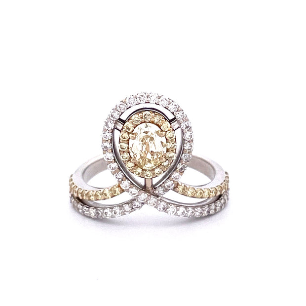 Elegant 18k White Gold Yellow Natural Diamond Ring