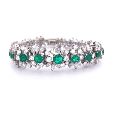 Exquisite 18K White Gold Bracelet with Emeralds and Diamonds