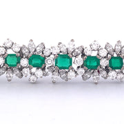 Exquisite 18K White Gold Bracelet with Emeralds and Natural Diamonds