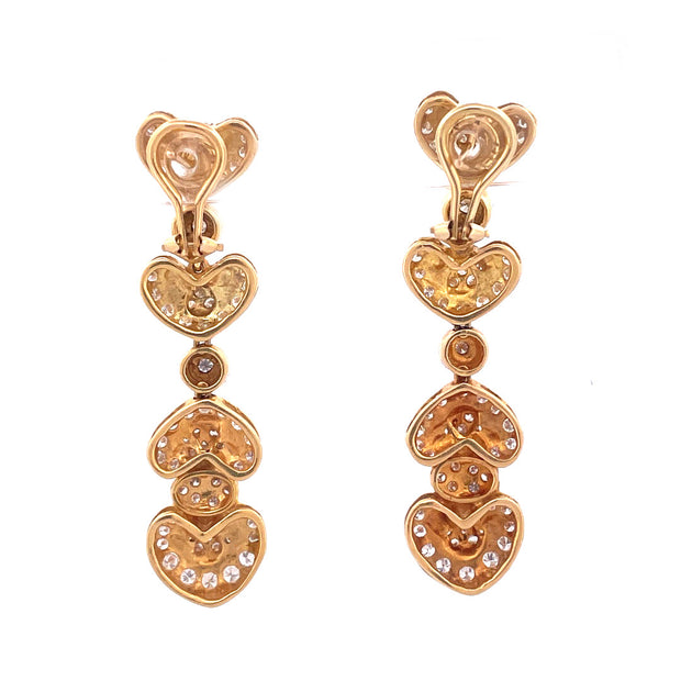 Antique 18k Yellow Gold Heart Drop Diamond Earrings