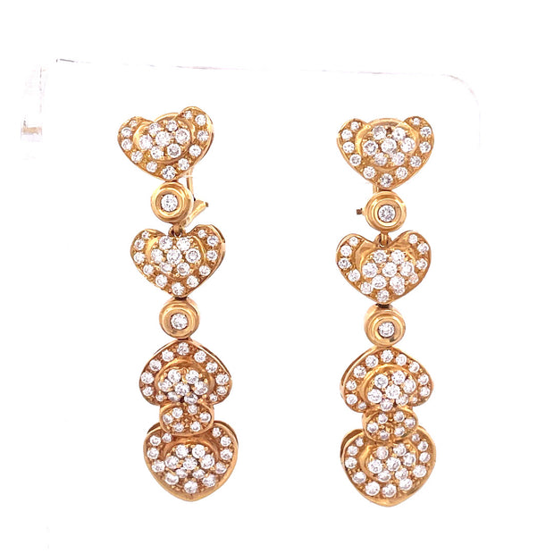 Antique 18k Yellow Gold Heart Drop Natural Diamond Earrings