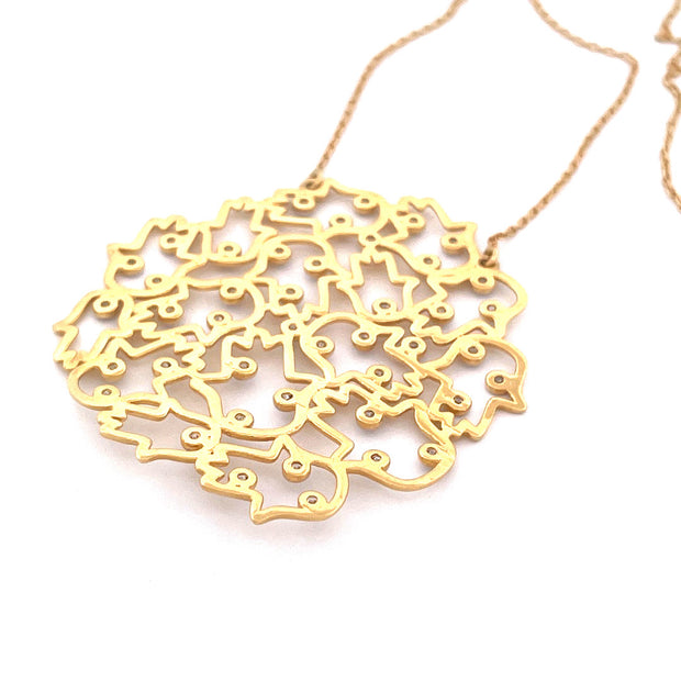 Elegant 18k Yellow Gold CZ Mond Hamsa Necklace