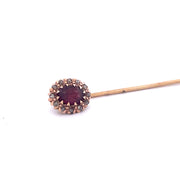 Luxurious 14k Yellow Gold Oval Ruby and Natural Diamond Pin