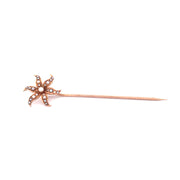 Antique 14k Yellow Gold Seed Pearl Flower Pin