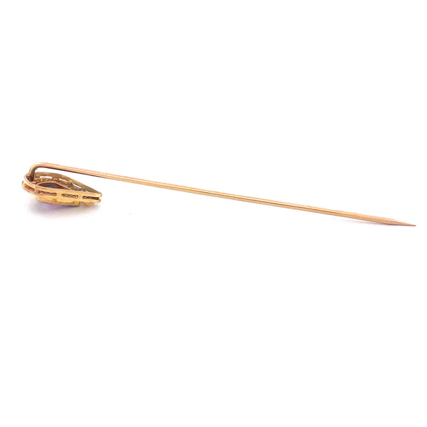 Elegant 14k Yellow Gold Amethyst Fan Shape Pin