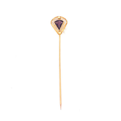 Elegant 14k Yellow Gold Amethyst Fan Shape Pin