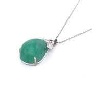 Exquisite 14k White Gold Natural Emerald Hand Carved Necklace