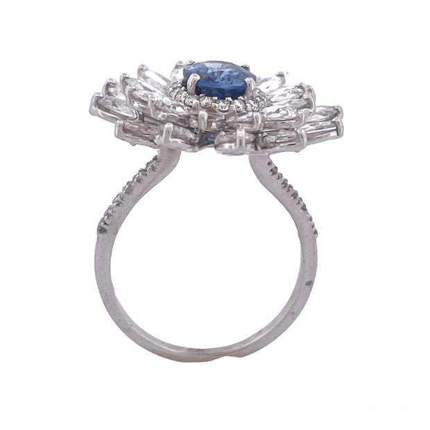 Exquisite 18k White Gold Natural Diamond and Sapphire Ring