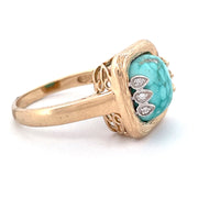 Exquisite 14k Yellow Gold Turquoise Natural Diamond Ring