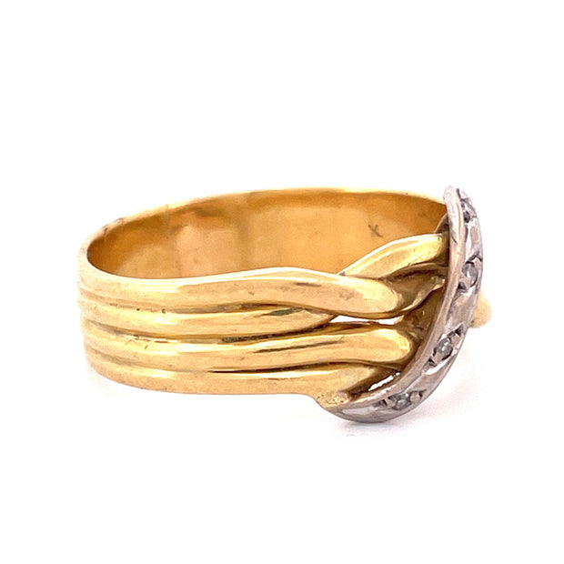 Elegant 18k Yellow Gold Rope Natural Diamond Ring