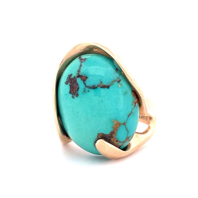 Exquisite J. Frew 14K Yellow Gold Oval Turquoise Ring