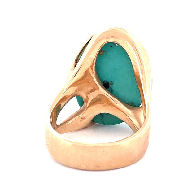 Exquisite J. Frew 14K Yellow Gold Oval Turquoise Ring