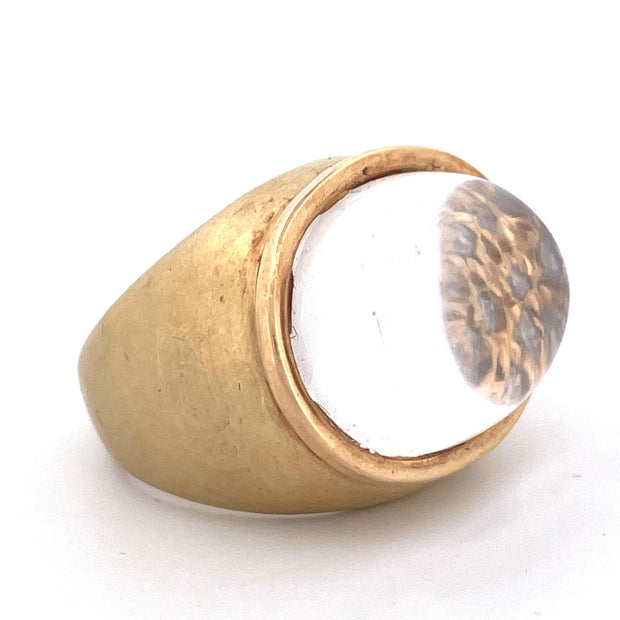 Exquisite 14k Yellow Gold Dome Ring with Crystal