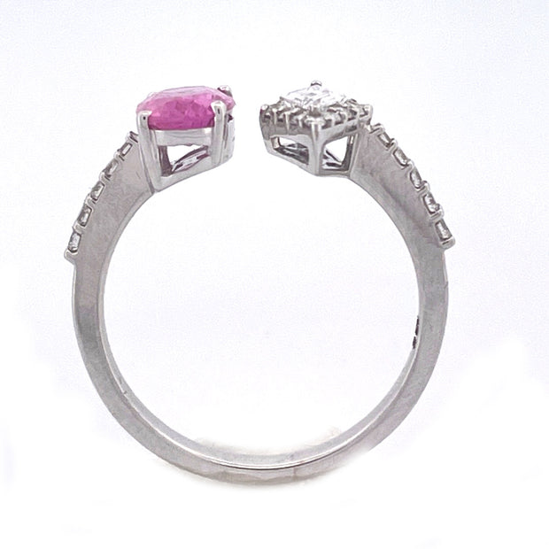 Exquisite 18k White Gold Natural Diamond and Ruby Ring