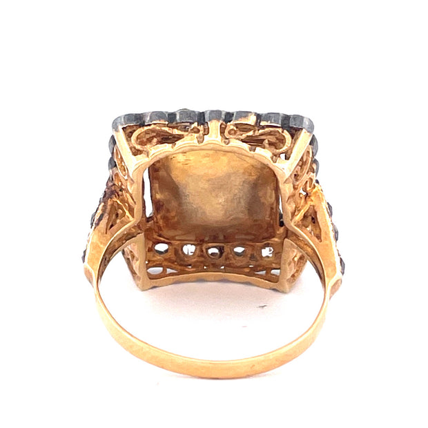 Vintage 18k Yellow Gold Citrine and Natural Diamond Ring