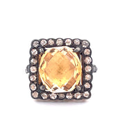 Vintage 18k Yellow Gold Citrine and Natural Diamond Ring