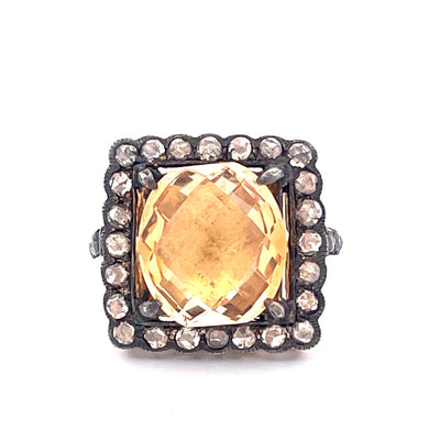 Vintage 18k Yellow Gold Citrine and Diamond Ring