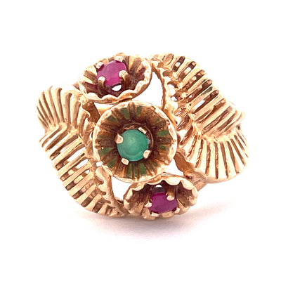 Vintage 14k Yellow Gold Ruby and Emerald Ring