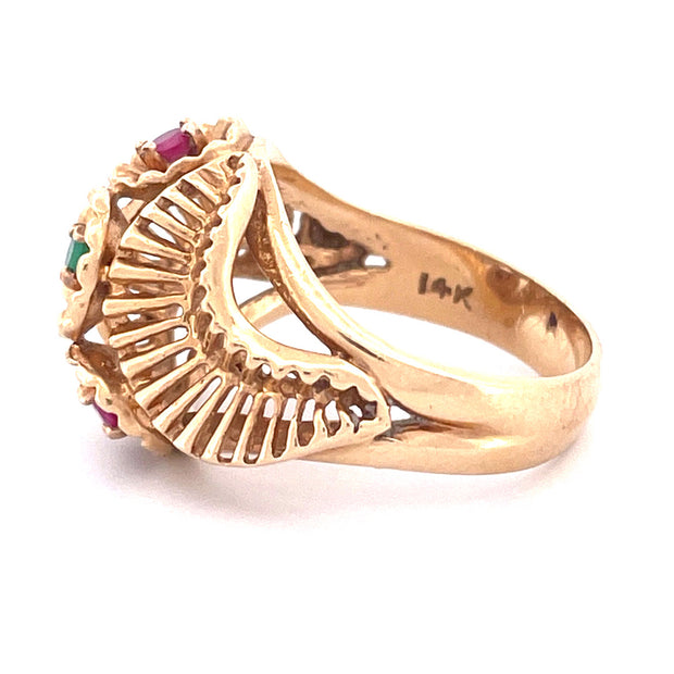 Vintage 14k Yellow Gold Ruby and Emerald Ring