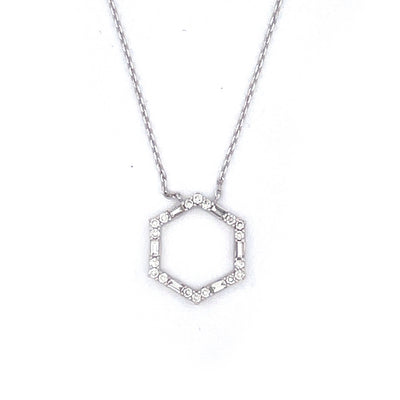 Elegant 14k White Gold Hexagonal Diamond Pendant Necklace