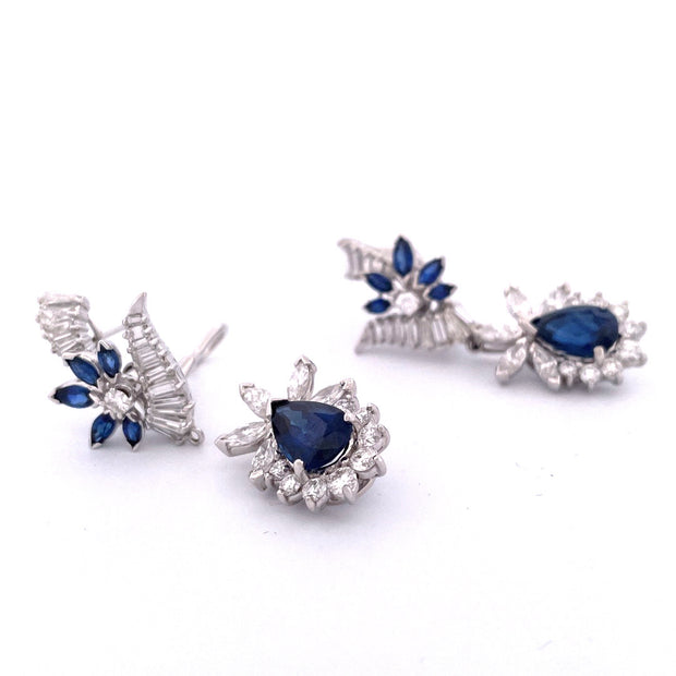 Luxurious 18k White Gold Sapphire and Natural Diamond Convertible Earrings