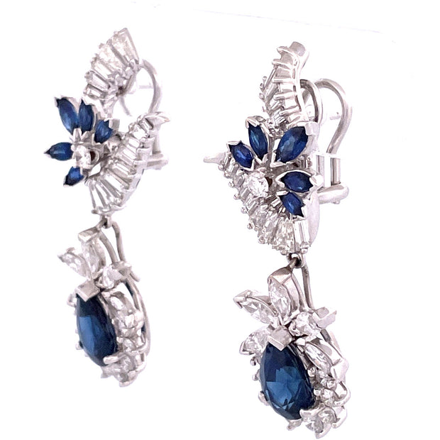 Luxurious 18k White Gold Sapphire and Diamond Convertible Earrings