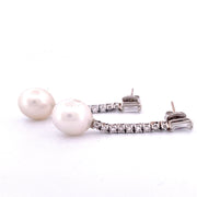 Elegant 14k White Gold Natural Diamond and Pearl Dangle Earrings