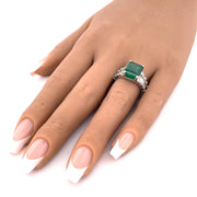Exquisite Art Deco 18k White Gold Emerald & Natural Diamond Step Cut Ring