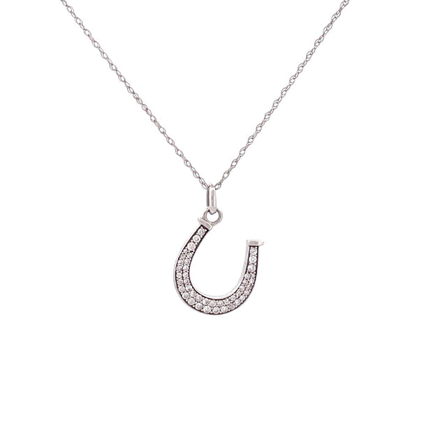 14K White Gold Horse Shoe Pendant Necklace