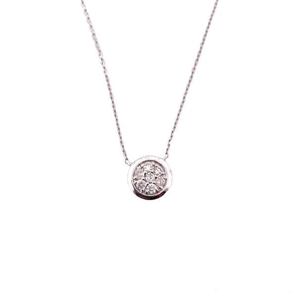 10K White Gold Round Diamond Pendant Necklace