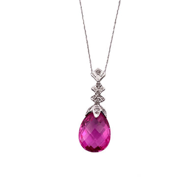 Captivating 10K White Gold Pink Sapphire Drop Pendant Necklace