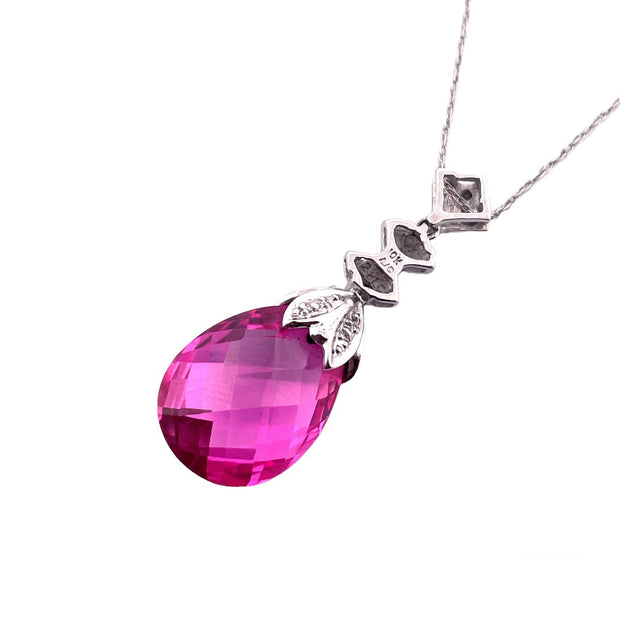 Captivating 10K White Gold Pink Sapphire Drop Pendant Necklace