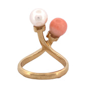 Exquisite 18k Yellow Gold Coral and Pearl Branch Ring
